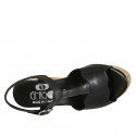 Woman's sandal in black leather with strap, platform and wedge heel 9 - Available sizes:  42, 43, 44