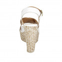 Woman's strap platform sandal in white leather with braided wedge heel 12 - Available sizes:  43