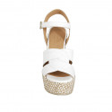 Woman's strap platform sandal in white leather with braided wedge heel 12 - Available sizes:  43