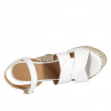 Woman's strap platform sandal in white leather with braided wedge heel 12 - Available sizes:  43