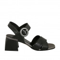 Sandale avec courroie pour femmes en cuir noir talon 5 - Pointures disponibles:  31