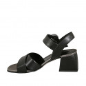 Sandale avec courroie pour femmes en cuir noir talon 5 - Pointures disponibles:  31