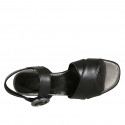 Sandale avec courroie pour femmes en cuir noir talon 5 - Pointures disponibles:  31