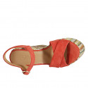 Sandalia para mujer con plataforma y cinturon en gamuza roja y tejido multicolor cuña 12 - Tallas disponibles:  42, 43