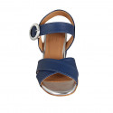 Sandale pour femmes en cuir bleu et cuir lamé argent avec courroie talon 5 - Pointures disponibles:  44