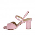 Sandalia para mujer con estrases en gamuza rosa tacon 7 - Tallas disponibles:  33, 34, 42, 44