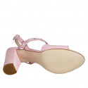 Sandalia para mujer con estrases en gamuza rosa tacon 7 - Tallas disponibles:  33, 34, 42, 44