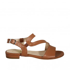 Woman's sandal in light brown leather with elastic band heel 2 - Available sizes:  32