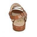 Sandalia para mujer en piel marron claro con elastico tacon 2 - Tallas disponibles:  32