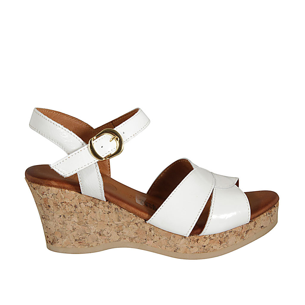 white patent leather wedge sandals