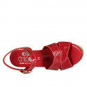 Woman's sandal in red patent leather with strap, platform and wedge heel 7 - Available sizes:  42, 43