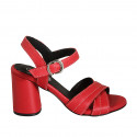 Sandalia con cinturon para mujer en piel roja tacon 7 - Tallas disponibles:  42