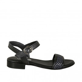 Woman's strap sandal in black pierced leather heel 2 - Available sizes:  33