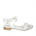 Woman's straps sandal in white leather and white, platinum copper braided raffia heel 2 - Available sizes:  33