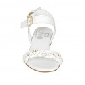 Woman's straps sandal in white leather and white, platinum copper braided raffia heel 2 - Available sizes:  33