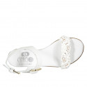 Woman's straps sandal in white leather and white, platinum copper braided raffia heel 2 - Available sizes:  33