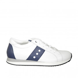 Men's laced casual shoe with removable insole in white and blue leather - Available sizes:  38