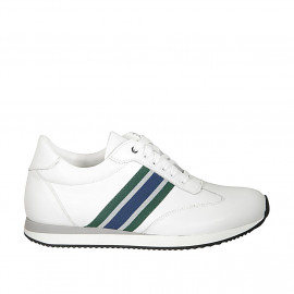 Chaussure sportif à lacets pour hommes avec semelle amovible en cuir blanc et tissu bleu, vert et gris - Pointures disponibles:  38, 46