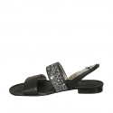 Woman's sandal in black leather with rhinestones heel 1 - Available sizes:  33, 43, 45