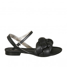 Sandale avec courroie pour femmes en cuir matelassé noir talon 1 - Pointures disponibles:  34