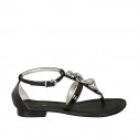 Woman's thong open shoe with accessory in black patent leather and leather heel 1 - Available sizes:  42, 43