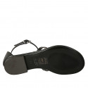 Woman's thong open shoe with accessory in black patent leather and leather heel 1 - Available sizes:  42, 43