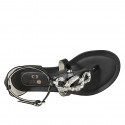 Woman's thong open shoe with accessory in black patent leather and leather heel 1 - Available sizes:  42, 43