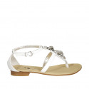 Woman's  thong open shoe with accessory in white patent leather and leather heel 1 - Available sizes:  43