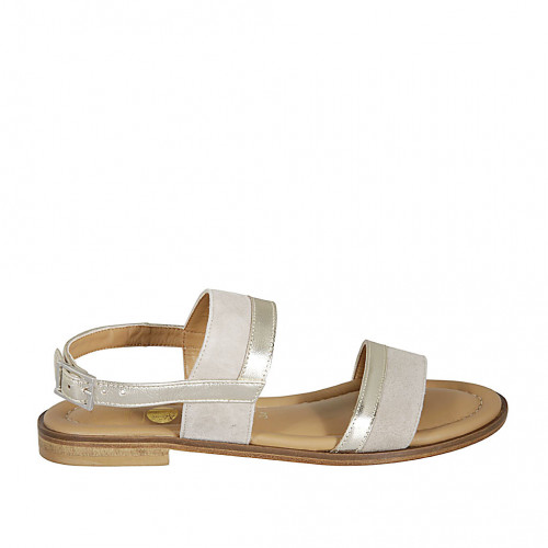 Sandale pour femmes en cuir lamé platine et daim beige talon 2 - Pointures disponibles:  32