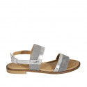 Woman's sandal in silver laminated leather and gray suede heel 2 - Available sizes:  32, 33