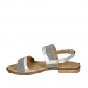 Woman's sandal in silver laminated leather and gray suede heel 2 - Available sizes:  32, 33