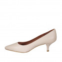 Woman's pointy pump shoe in nude leather heel 5 - Available sizes:  45