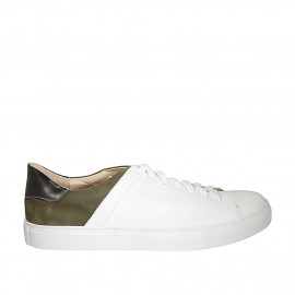 Man's laced shoe with removable insole in white and black leather and green suede - Available sizes:  47, 50