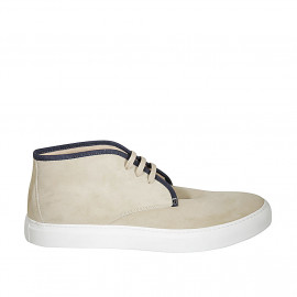 Chaussure à lacets pour hommes avec semelle amovible en daim beige et bleu - Pointures disponibles:  47, 48