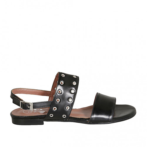 Woman's sandal in black leather heel 1