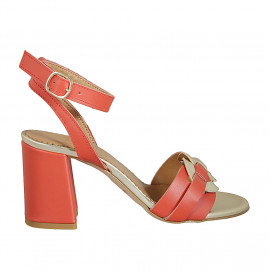 Woman's sandal with ankle strap in red and platinum leather heel 8 - Available sizes:  43