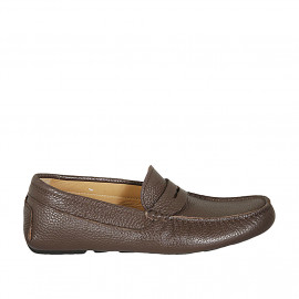 Men's car shoe with removable insole in brown leather - Available sizes:  37