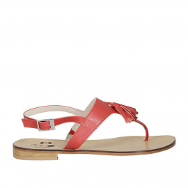 Sandale entredoigt en cuir rouge pour femmes avec glands talon 1 - Pointures disponibles:  42, 43