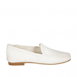 Mocassin pour femmes en cuir tressé blanc talon 1 - Pointures disponibles:  32