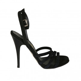 Sandalia para mujer con cinturon al tobillo en gamuza negra tacon 11 - Tallas disponibles:  42, 43, 46