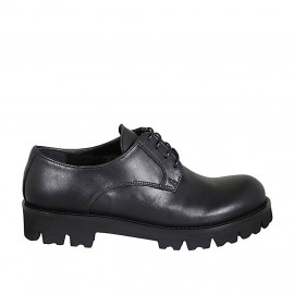 Woman's derby laced shoe in black leather heel 3 - Available sizes:  32, 44, 45