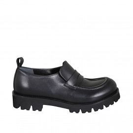 Woman's moccasin shoe with elastics in black leather heel 3 - Available sizes:  32