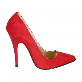 ﻿Escarpin à bout pointu pour femmes en daim rouge talon 11 - Pointures disponibles:  32