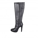 Bota para mujer con plataforma y cremallera en piel negra tacon 11 - Tallas disponibles:  31